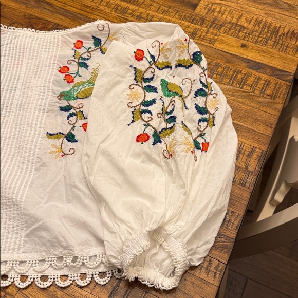 FARM Rio Pitanga Embroidered Cotton Puff Sleeve Blouse Woman's Small - Picture 10 of 16